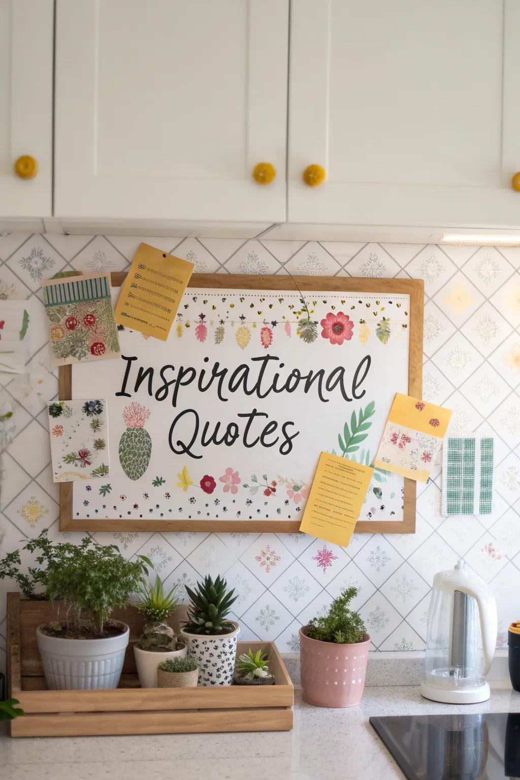 Inspirational quotes brighten up your kitchen message board.
