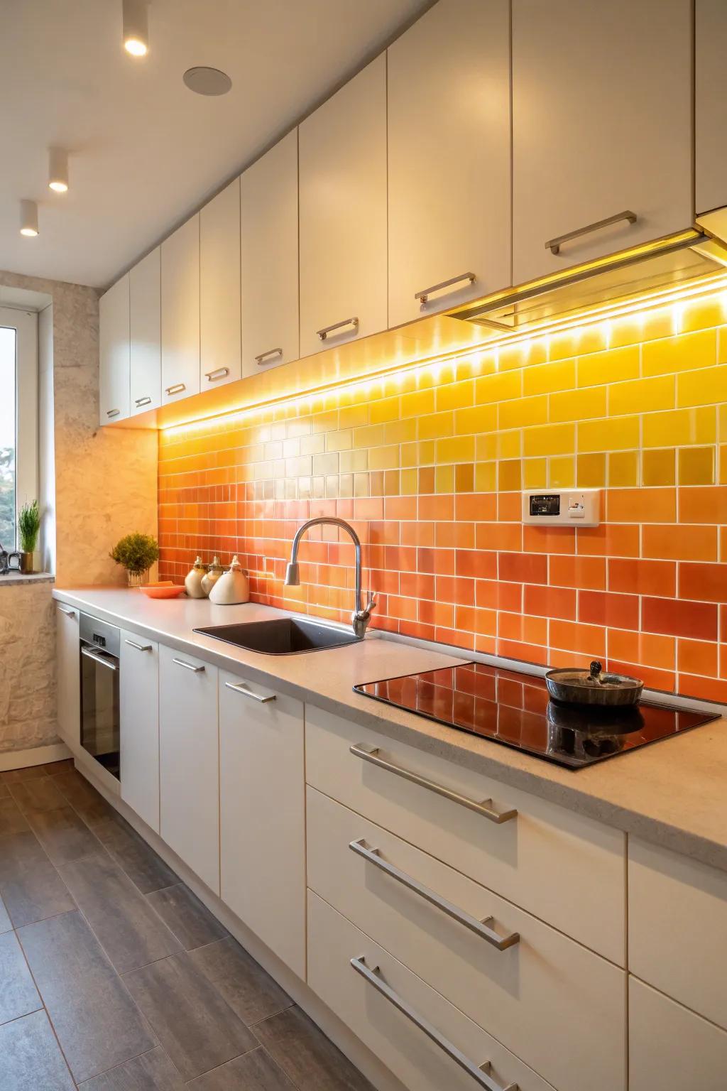 Ombre tiles mimic the stunning hues of a Southwestern sunset.