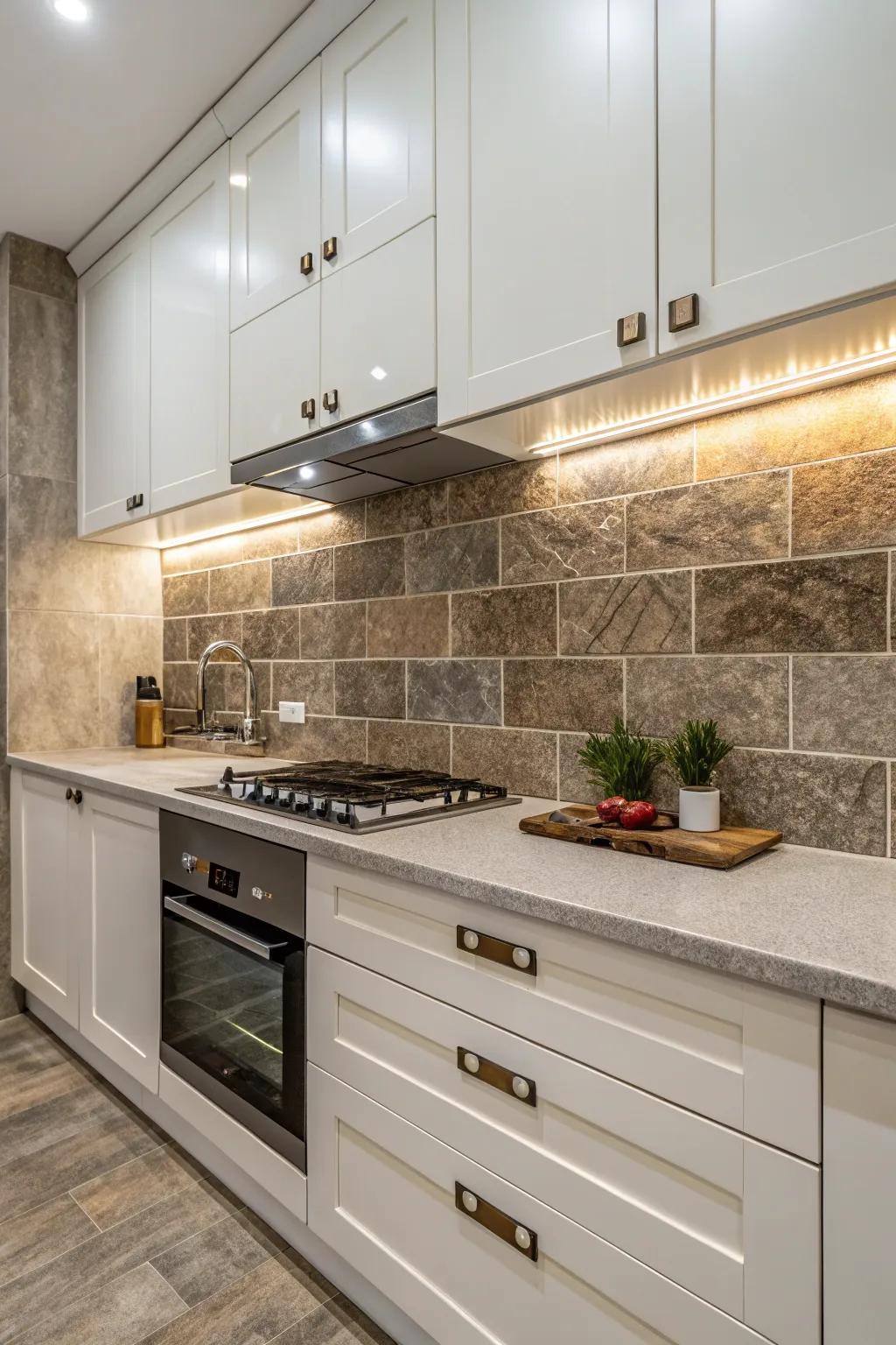 Mixing textures creates a lively and inviting backsplash.