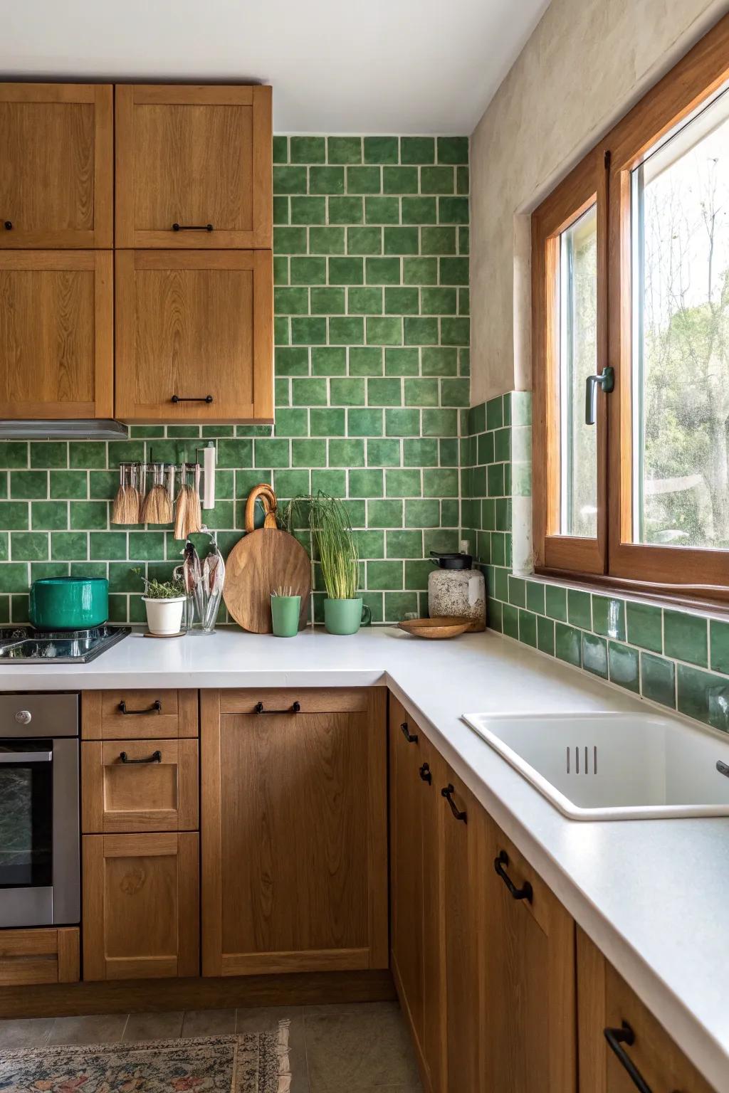 Cactus green tiles bring a lively splash of color to Southwestern kitchens.