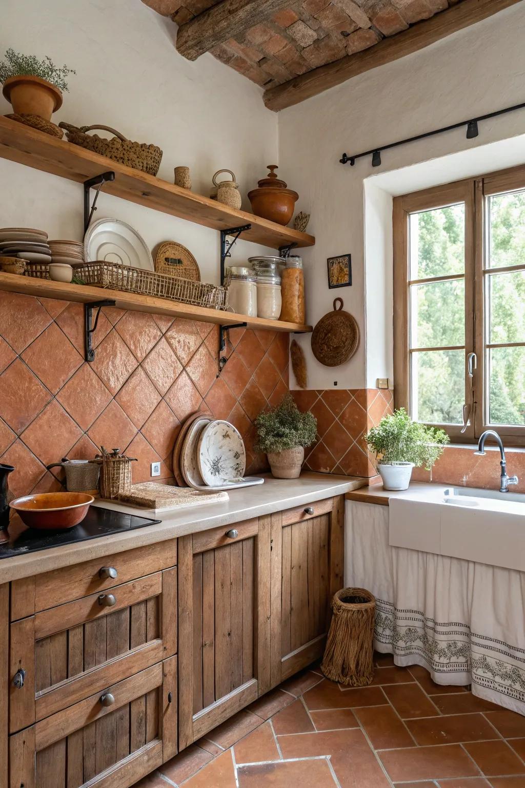 Terracotta tiles bring the warmth of a desert sunset into your kitchen.