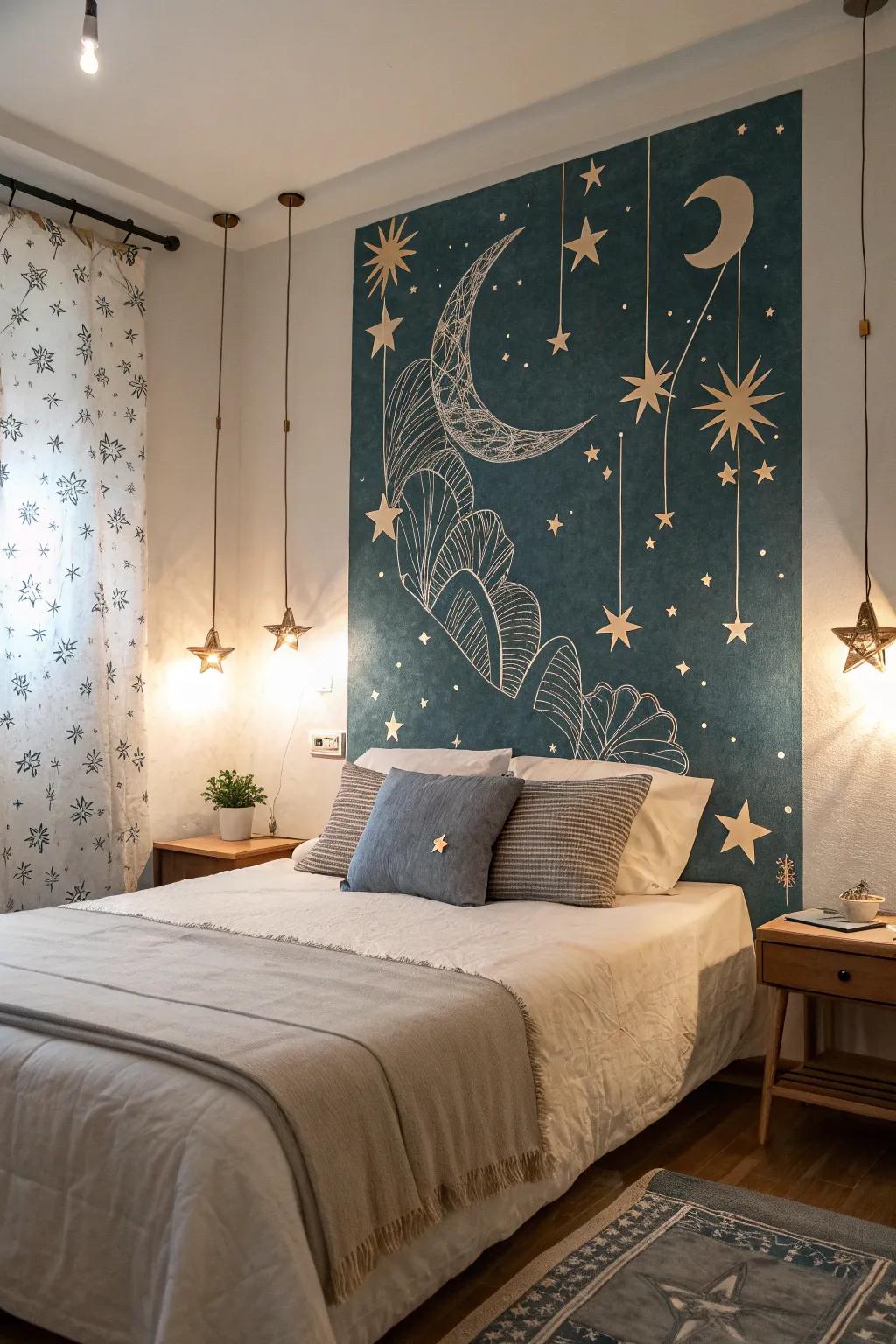 Star and moon patterns evoke the serenity of the night sky indoors.