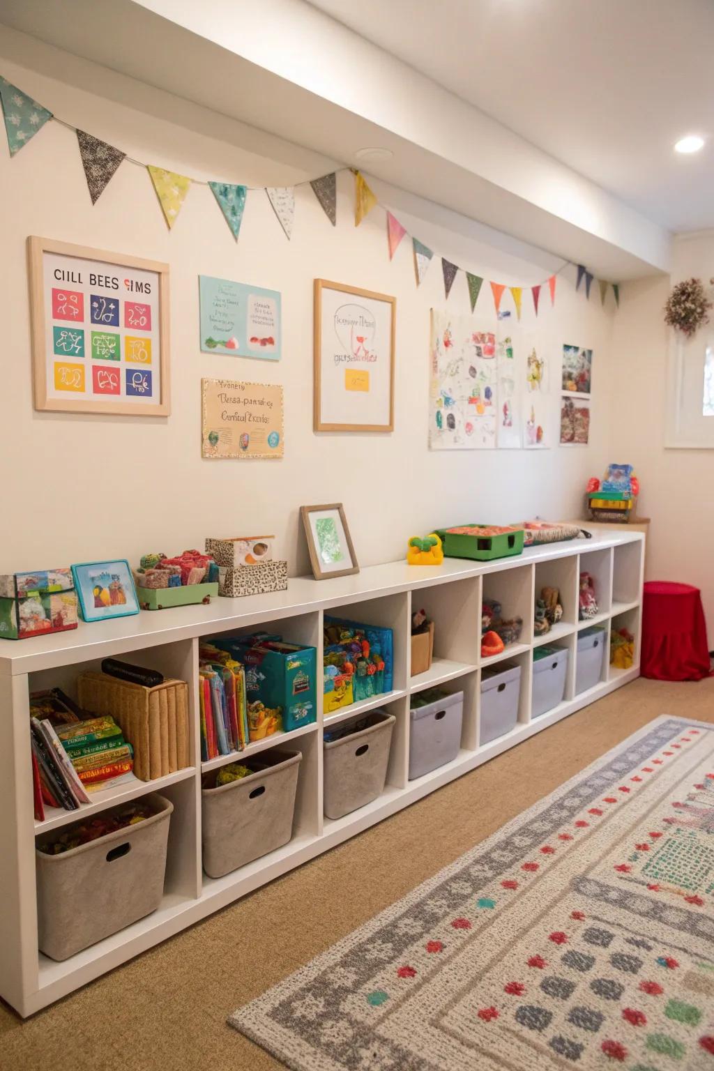 Low-level storage units designed for children's easy access.