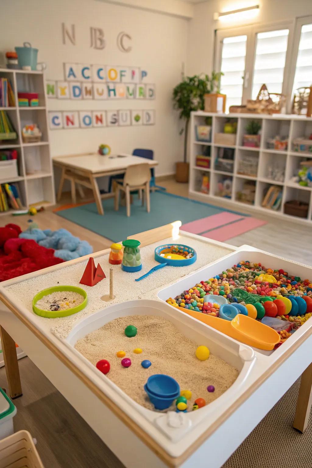 A sensory table inviting tactile exploration and creative play.