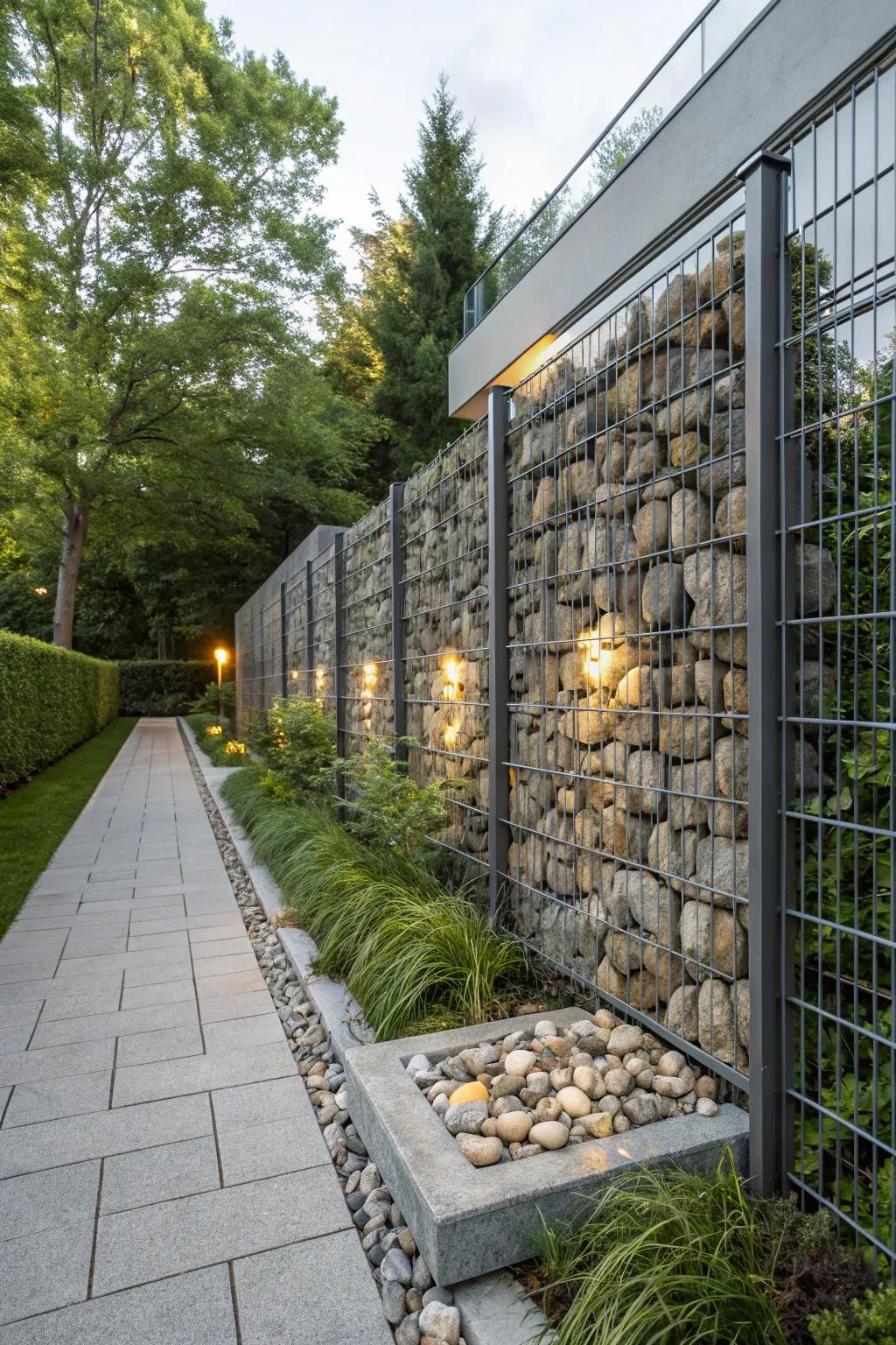 Gabion walls offer a modern, low-maintenance alternative to traditional stone walls.