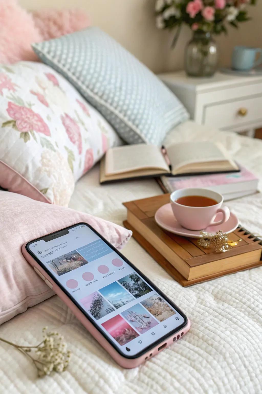 Pastel-themed widgets for a calming effect.