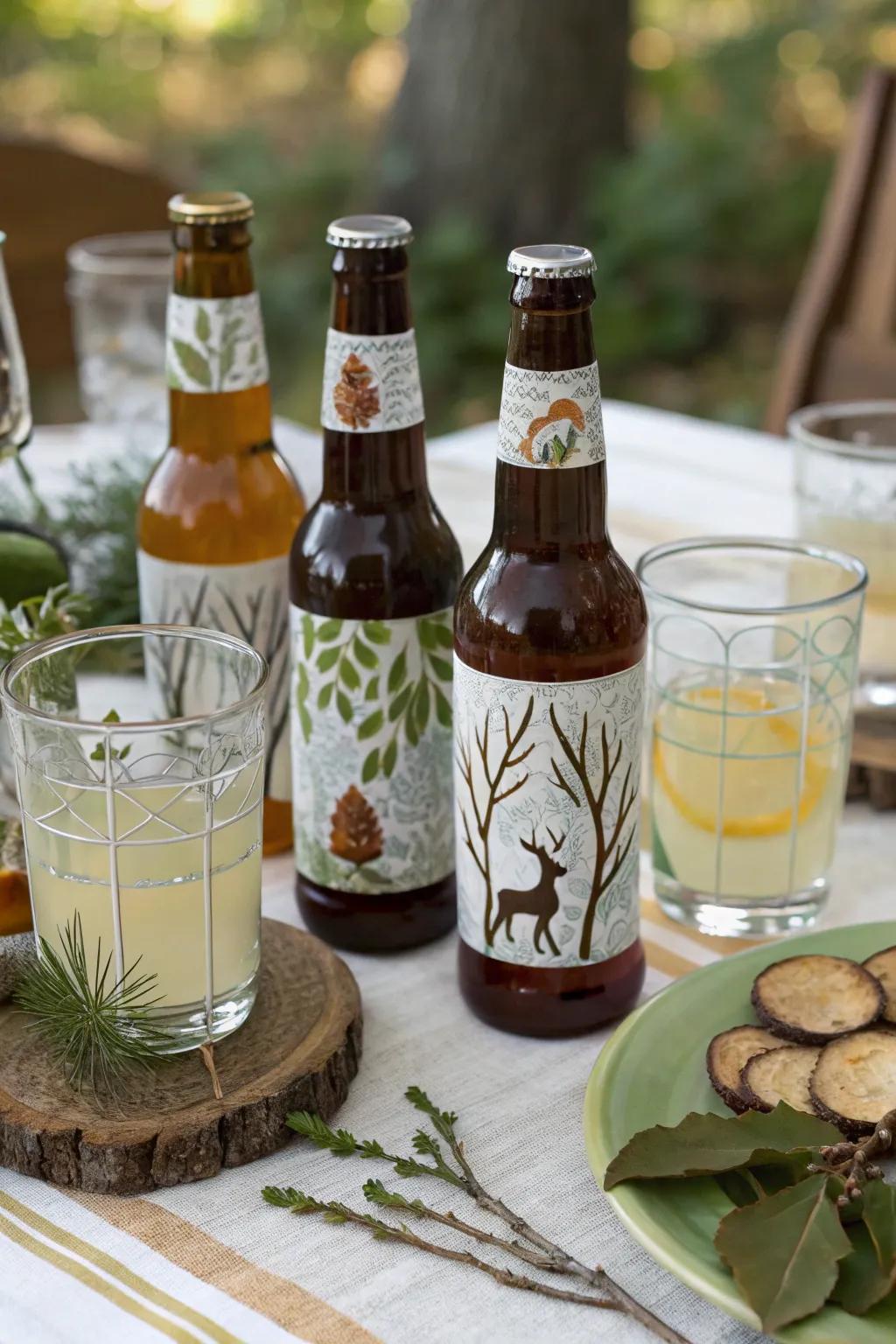 Serve drinks with forest-inspired labels and garnishes.