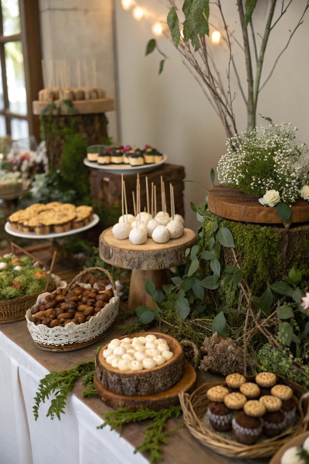 Impress guests with a dessert table full of woodland treats.