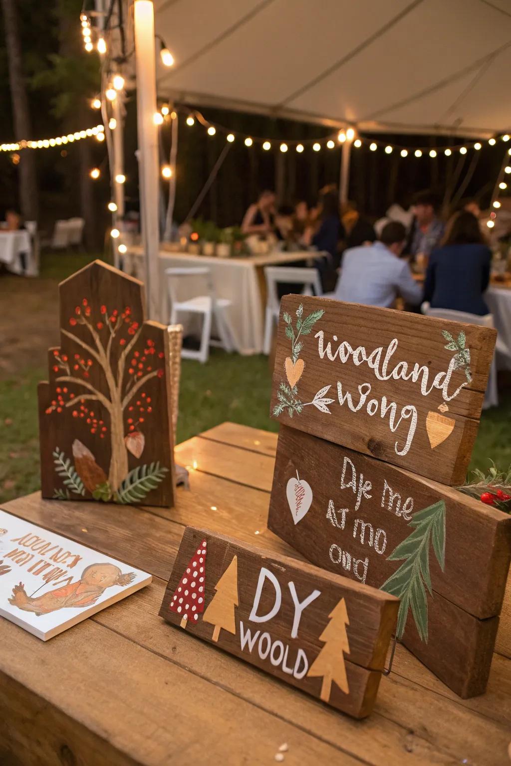 Direct guests with delightful forest-themed signs.