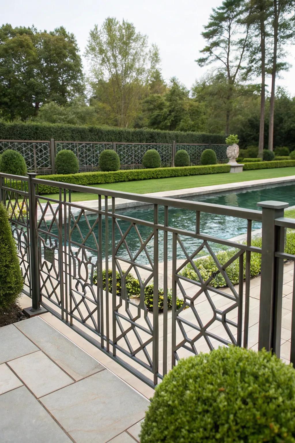 Metal fence featuring geometric patterns for a sleek modern look.