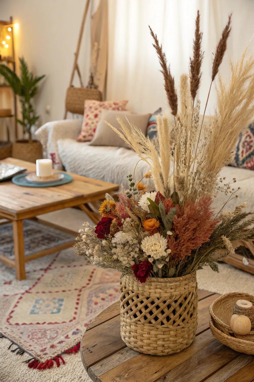 A textural richness using an eclectic blend of dried florals.