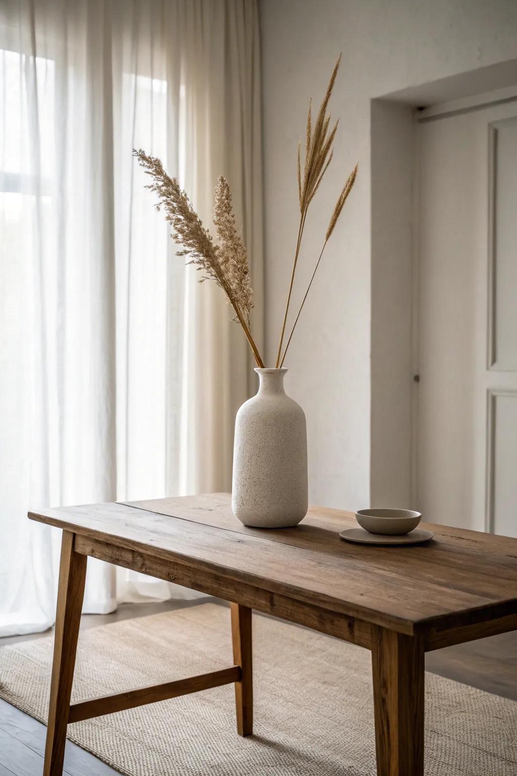 Understated sophistication using a touch of dried florals.