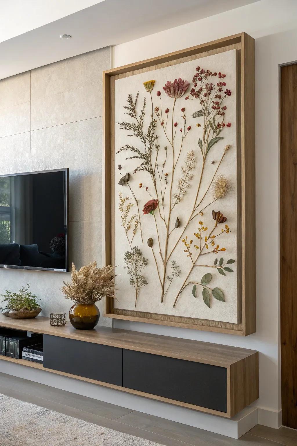 Dried flowers transformed into remarkable wall art.