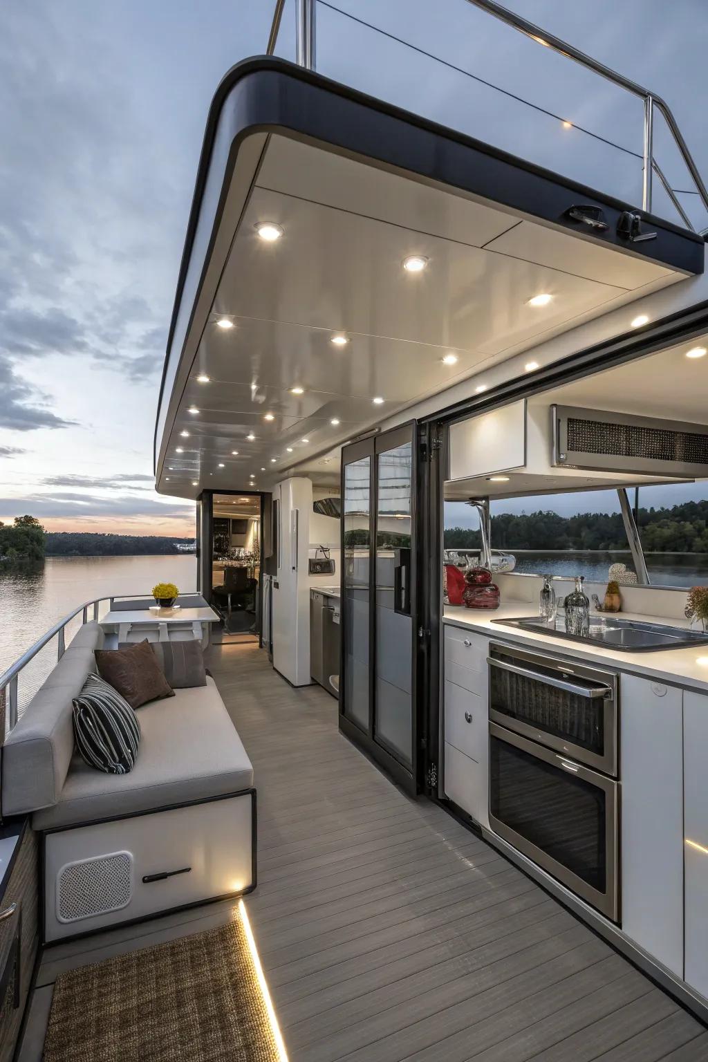 Contemporary gadgets enhance this houseboat's livability.
