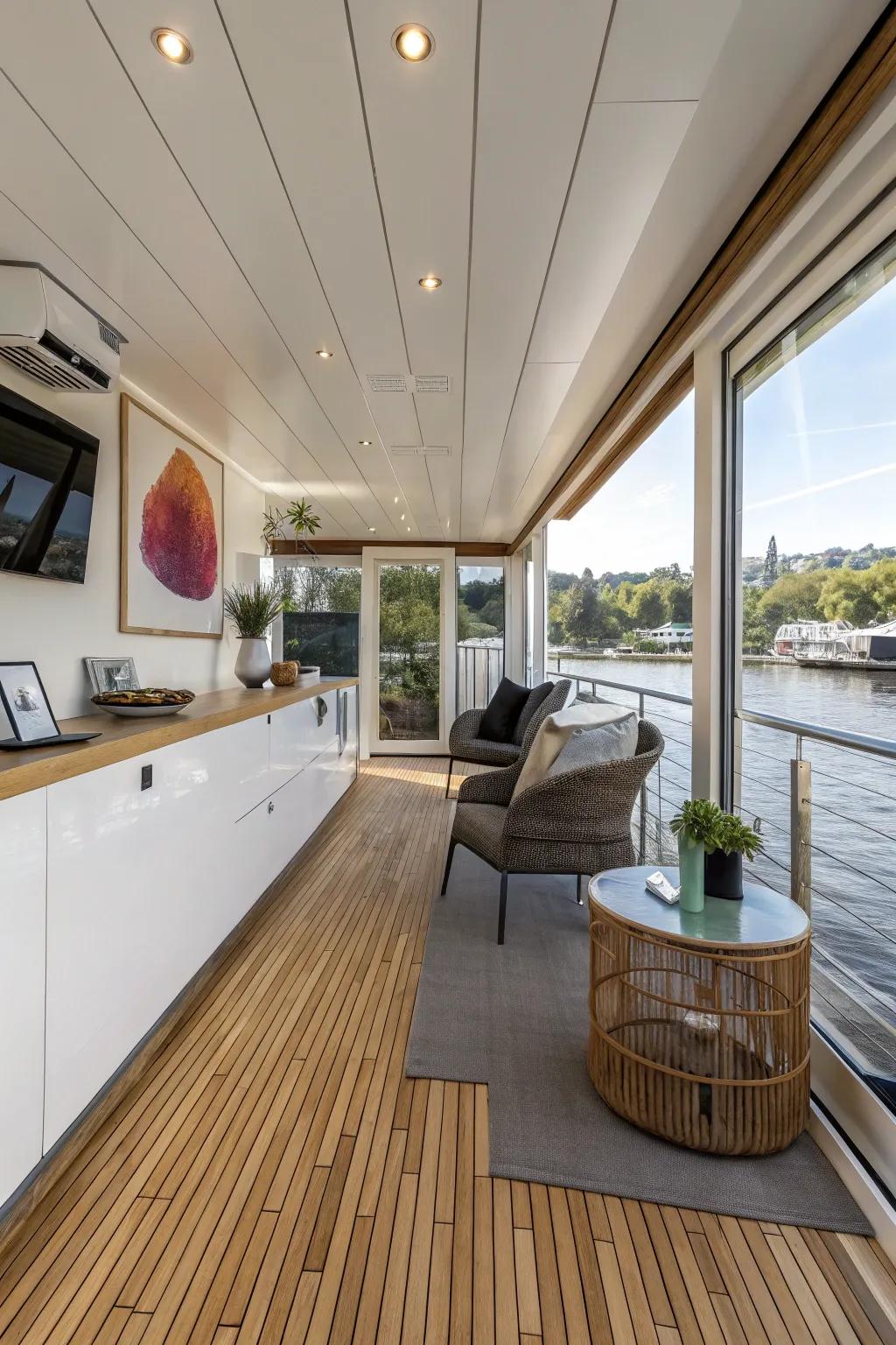 Light materials keep this houseboat balanced and stylish.
