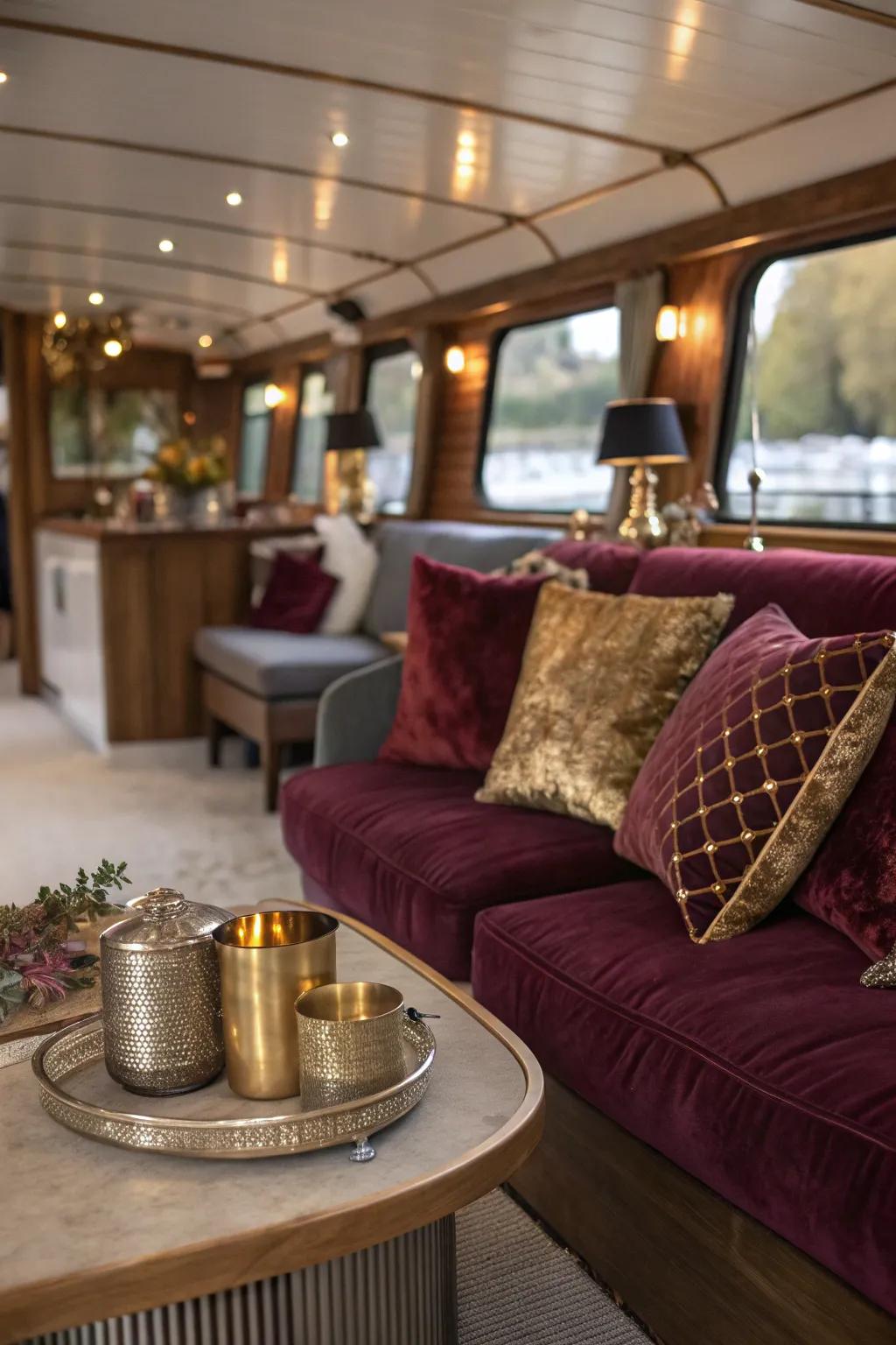 Sophisticated decor adds charm to this houseboat.
