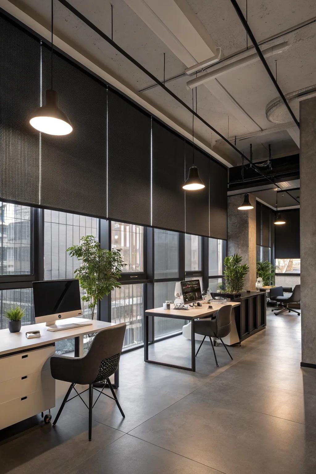 Blackout roller shades offer sleek design and excellent light management.