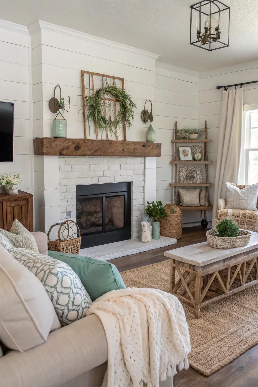 Limewash finish adds subtle texture and vintage charm.