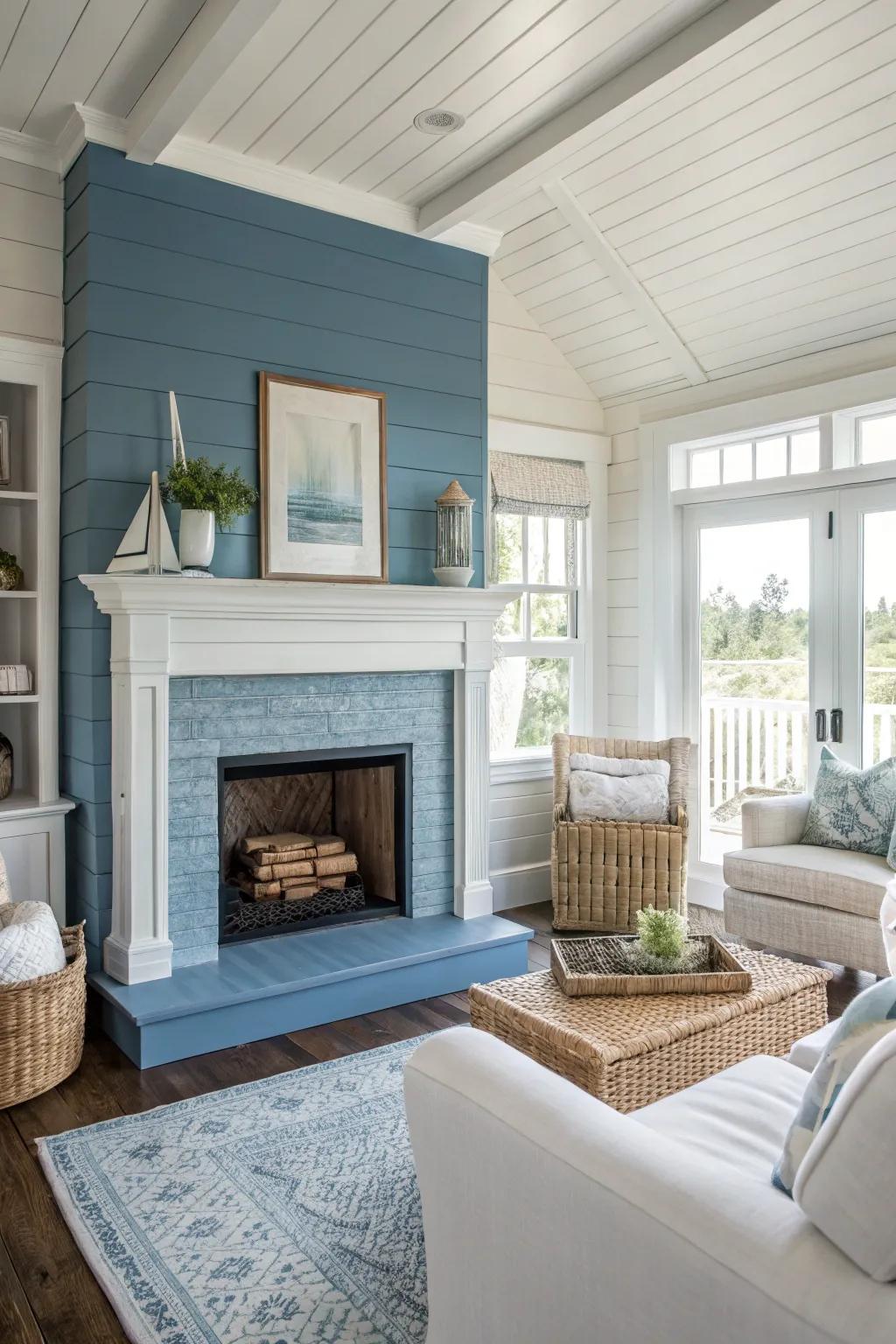 Blue planks evoke a fresh coastal atmosphere.