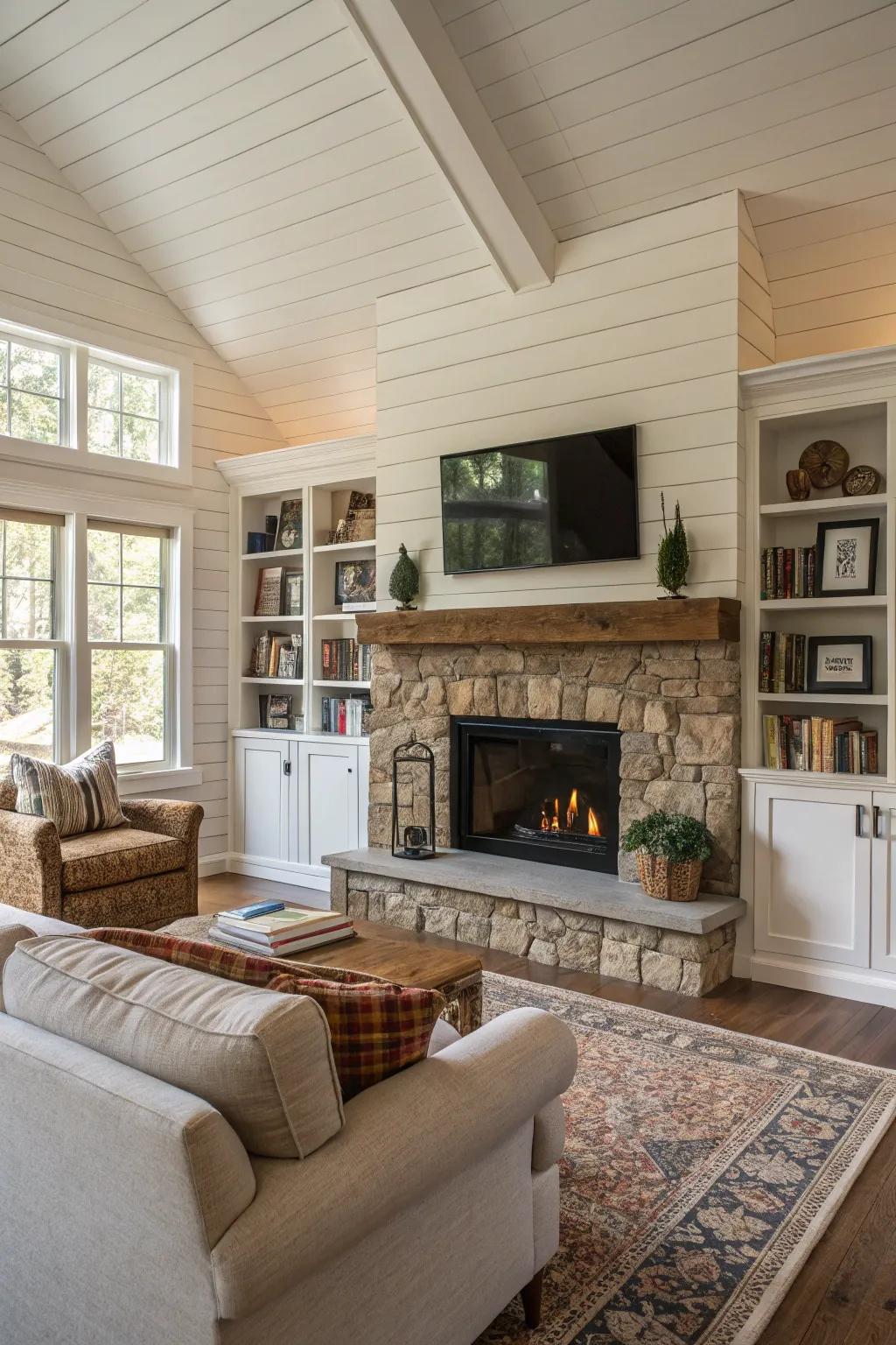 Full wall planking creates a cohesive and immersive look.