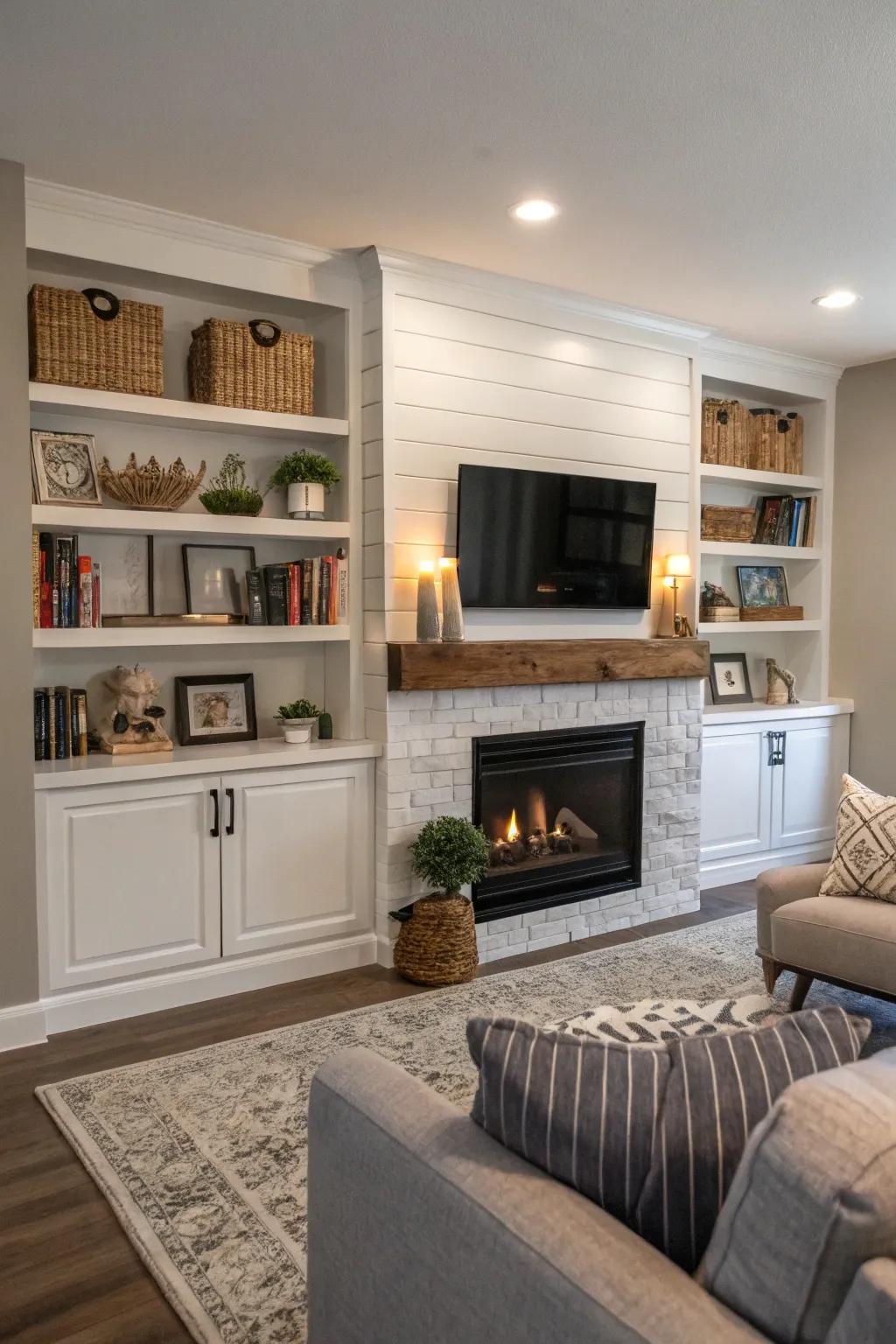 Built-in shelves combine style and storage.