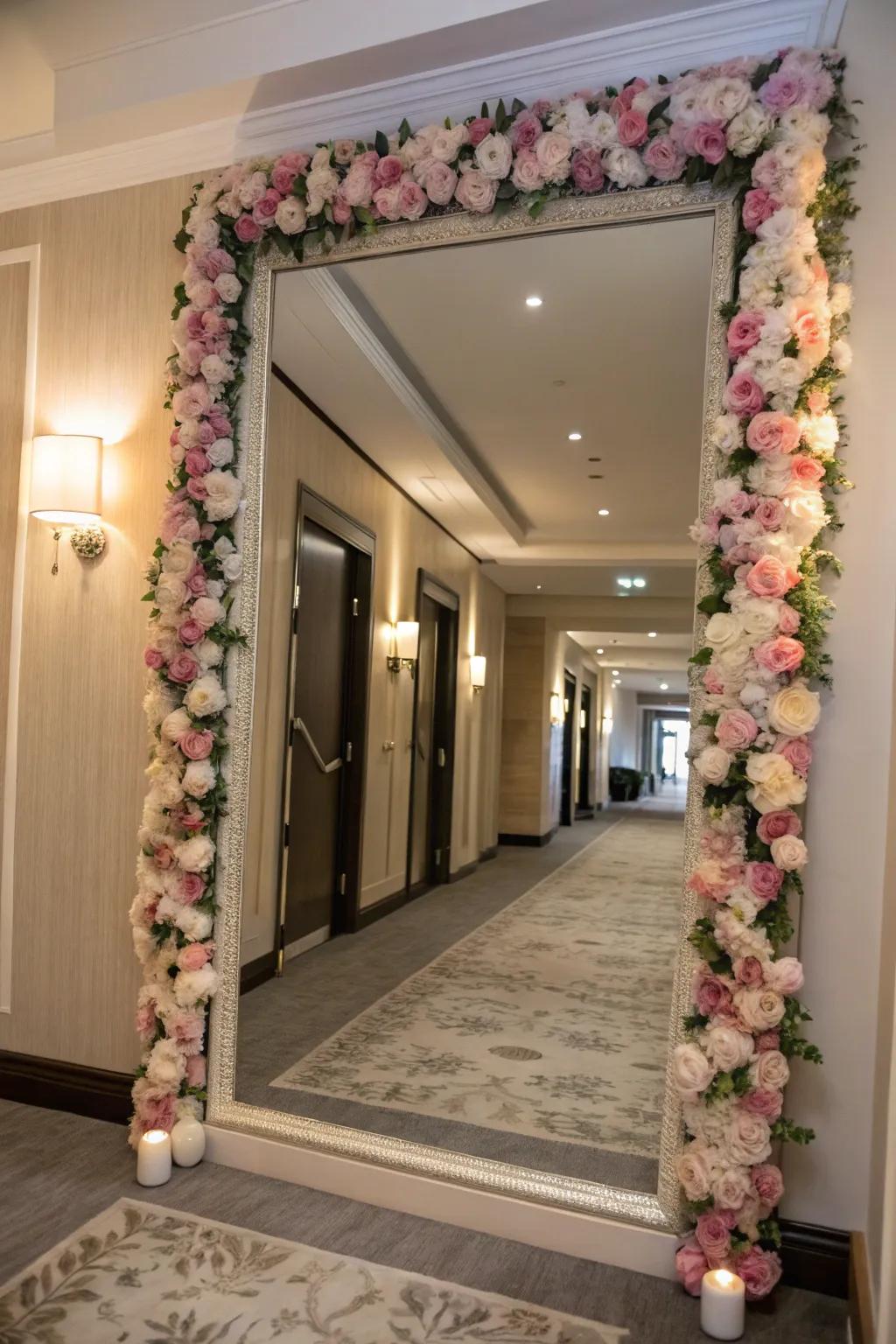 Mirrors enhanced with floral borders.