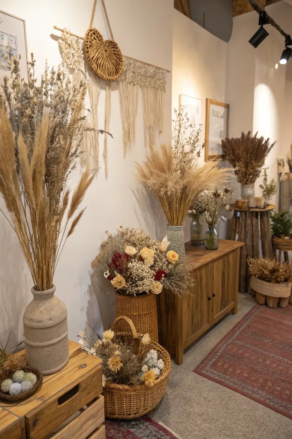 Timeless beauty of dried flower arrangements.