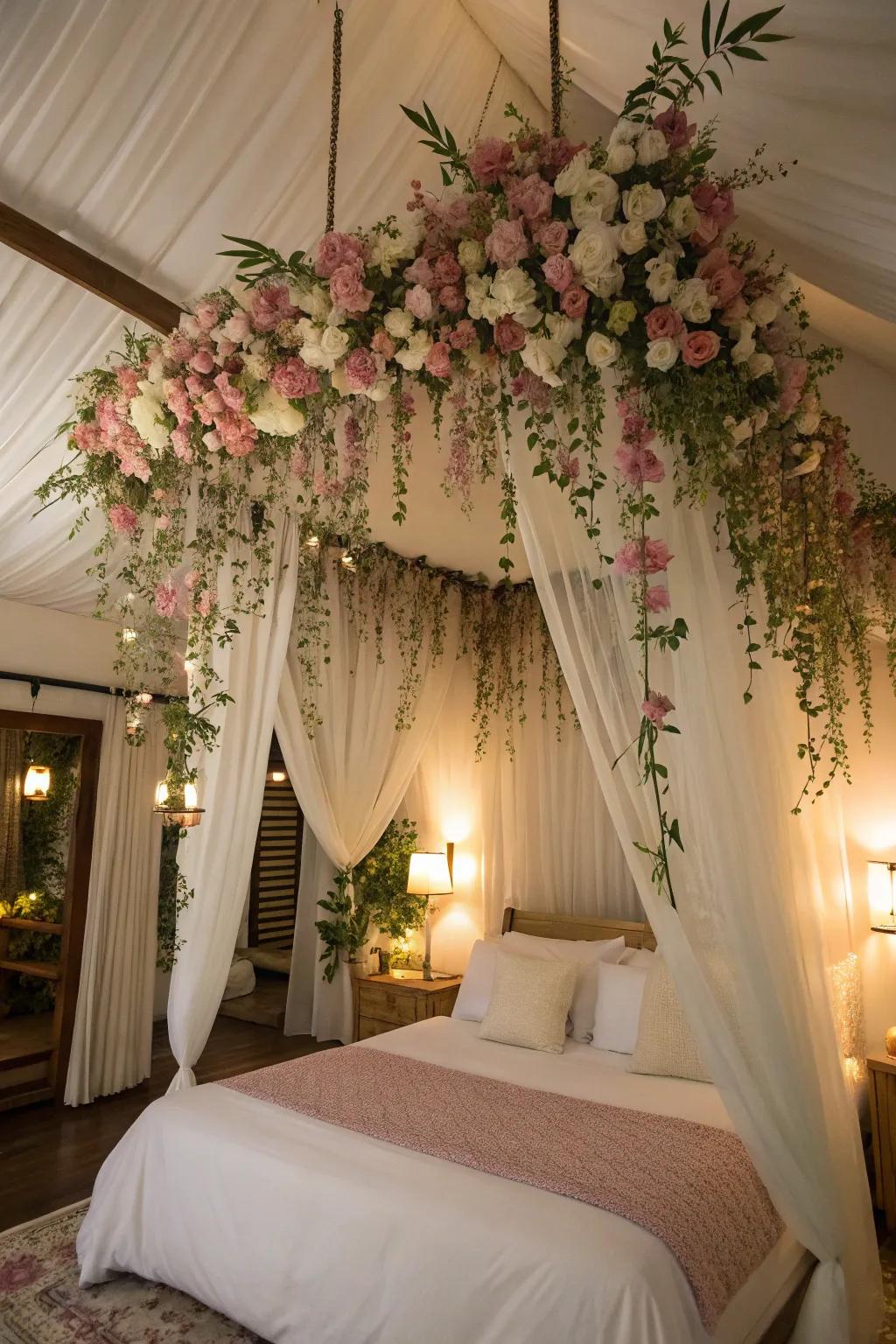 Add romance with a floral canopy over your bed.