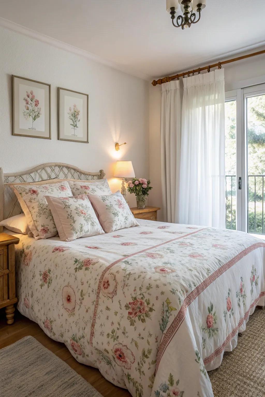 Brighten your bedroom with floral bedding.