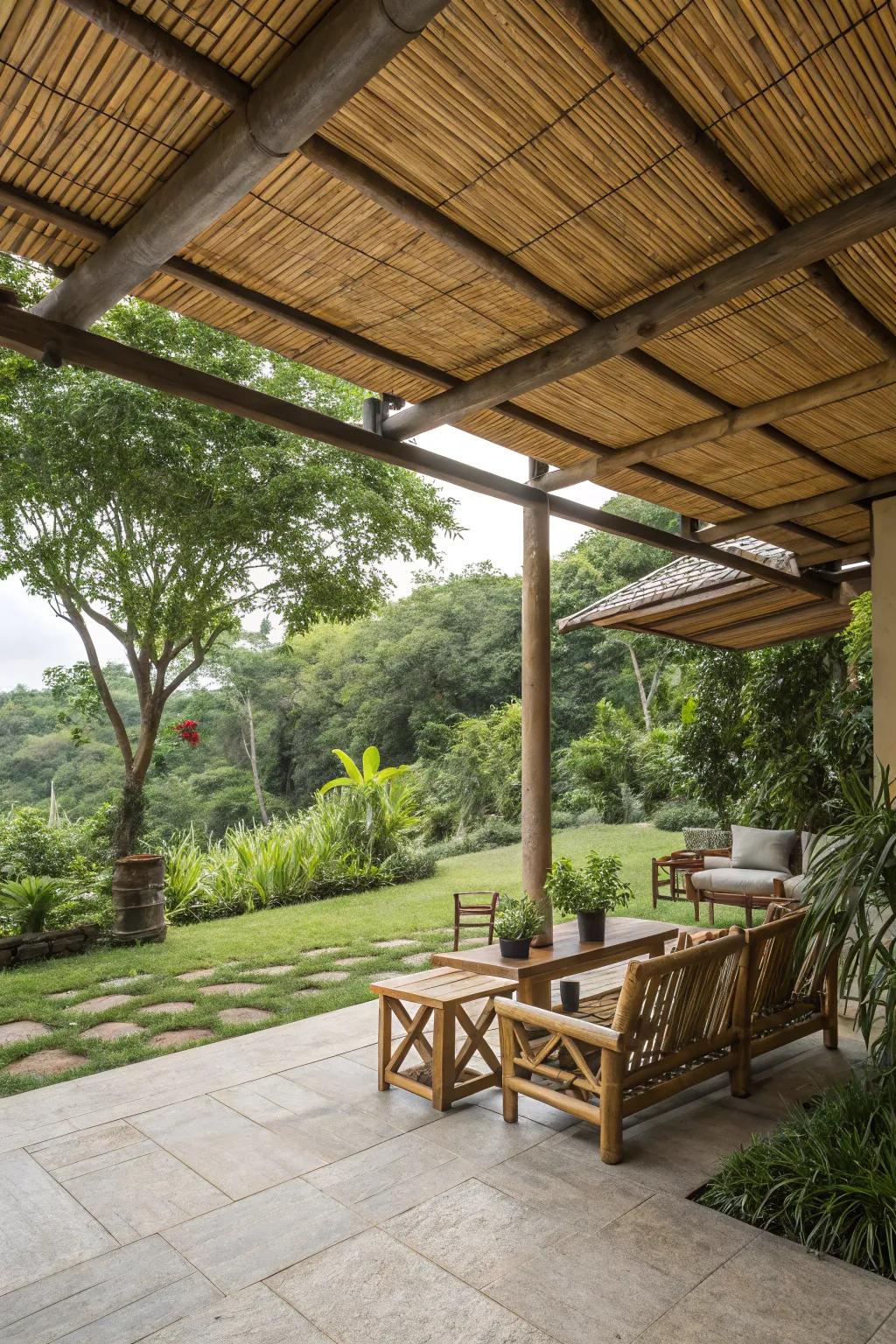 Sustainable materials create an eco-friendly patio design.