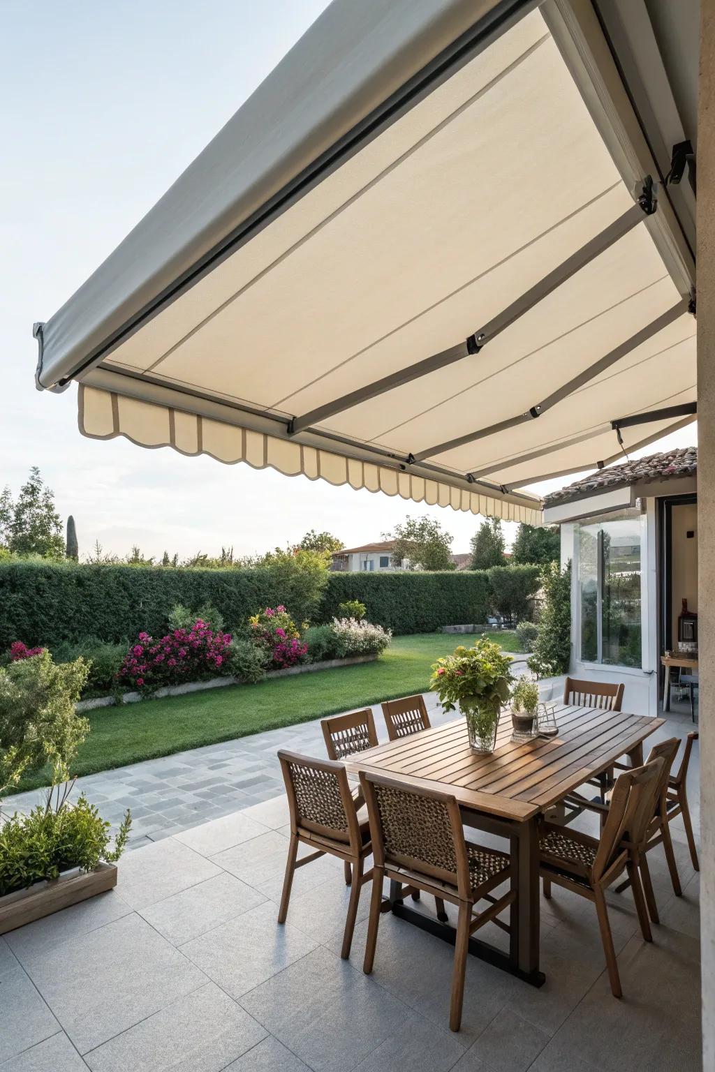 Retractable awnings offer flexible shading options.