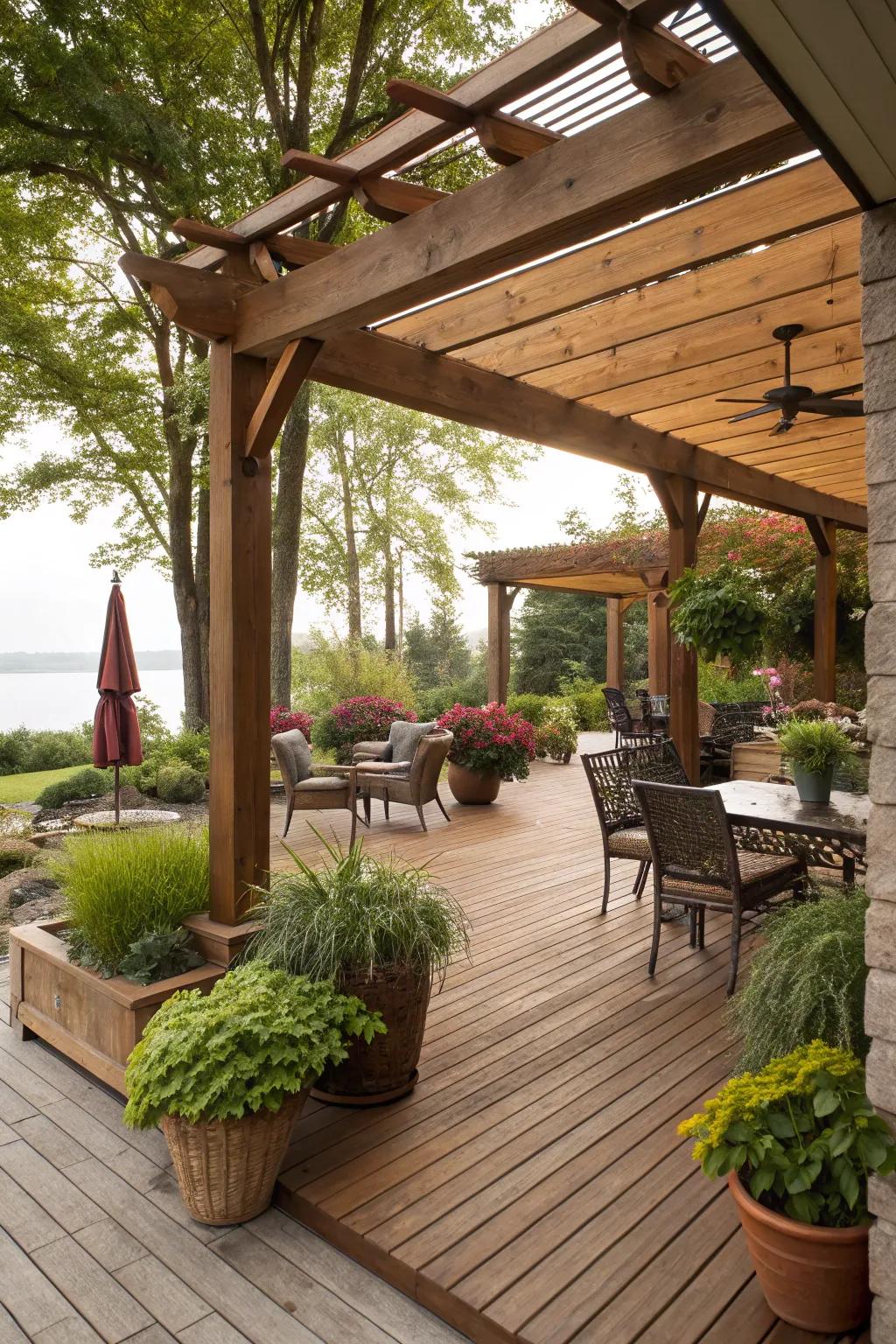 Wooden beams add rustic charm to your patio.