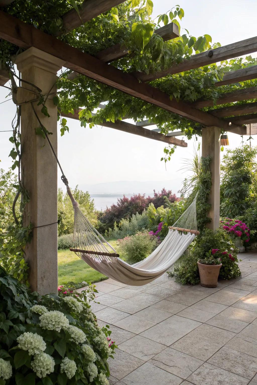 A hammock offers a peaceful retreat on your patio.