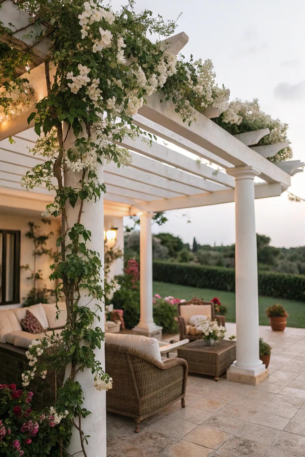 A pergola transforms your patio into a peaceful outdoor haven.