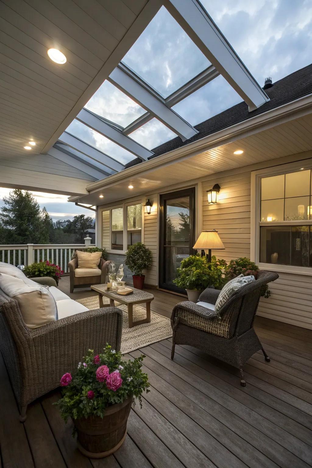 Skylights fill your covered patio with natural sunlight.