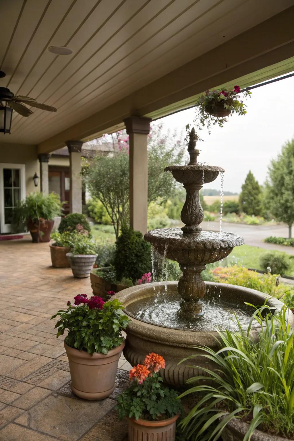 Water features add serenity to your patio environment.