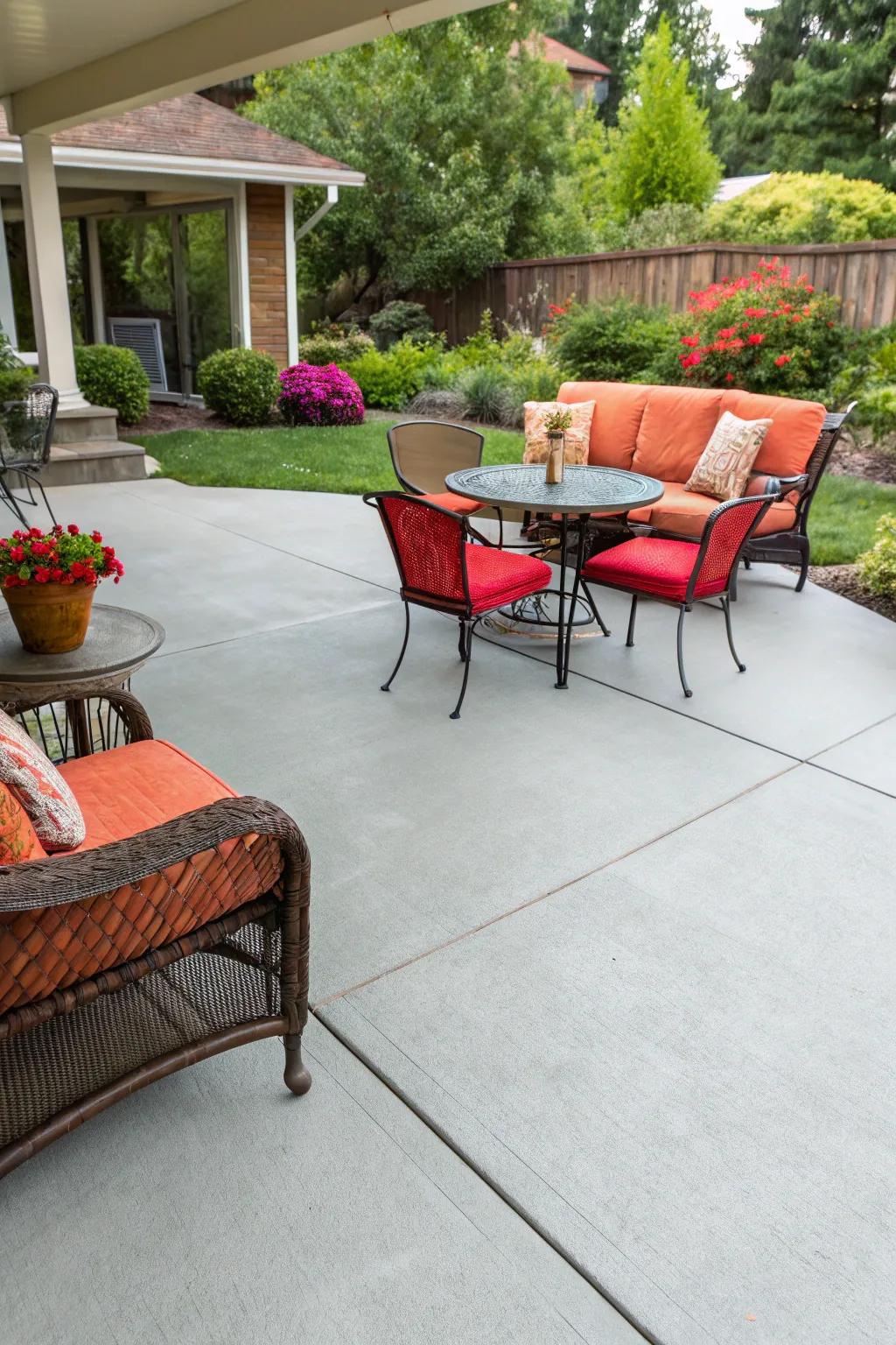 Freshly painted concrete patio with a clean, modern look.