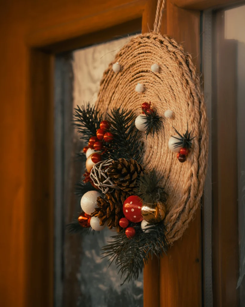 Oval rustic holiday wreath with natural accents