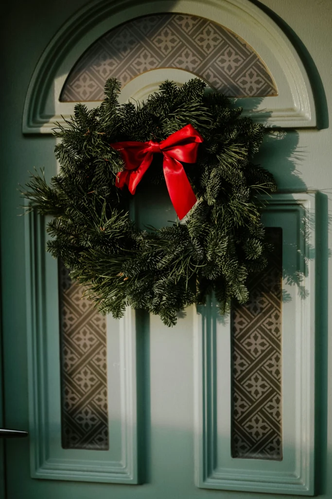 Simple fir wreath with red bow