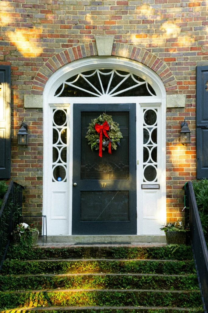 Elegant symmetrical holiday door decor