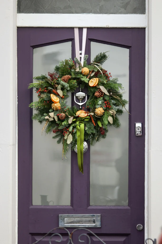 Bold Purple Door with Natural Wreath