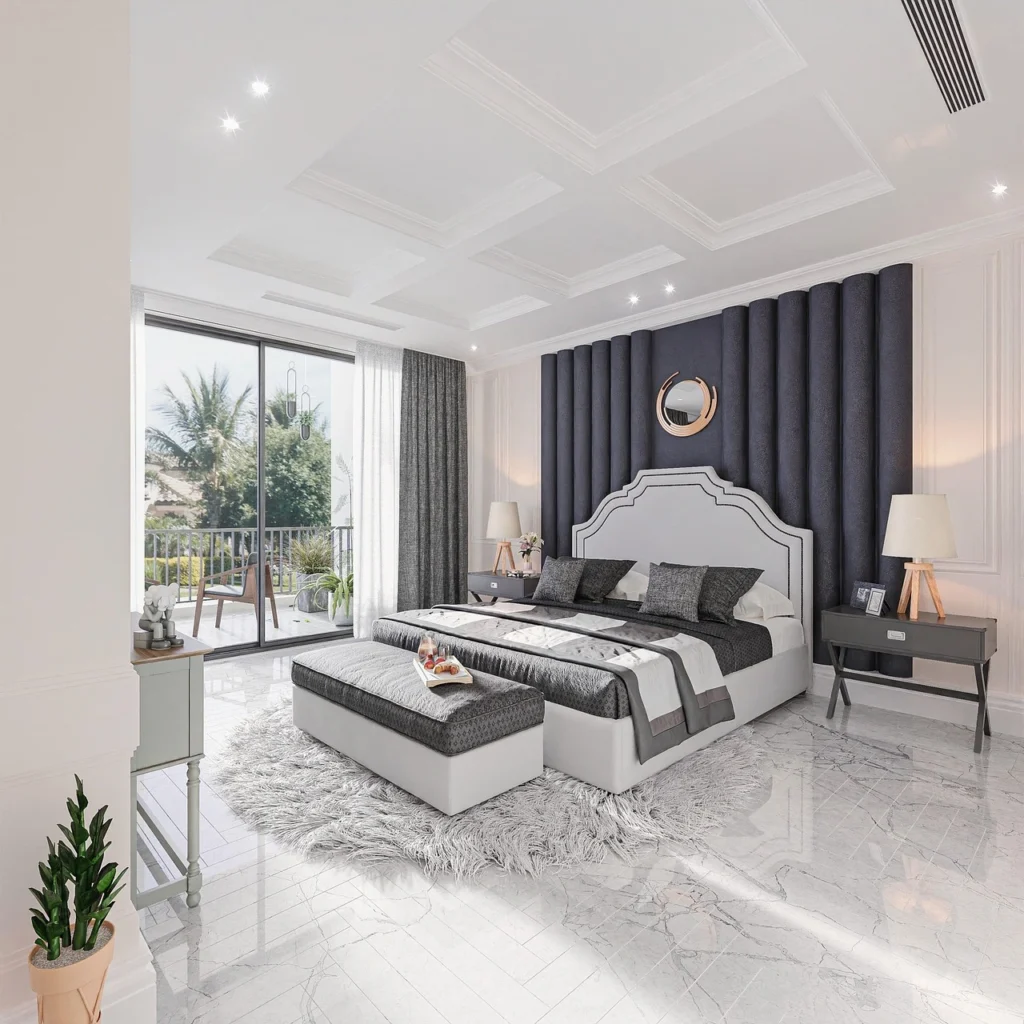 Luxurious Modern Bedroom with Marble and Gold Accents