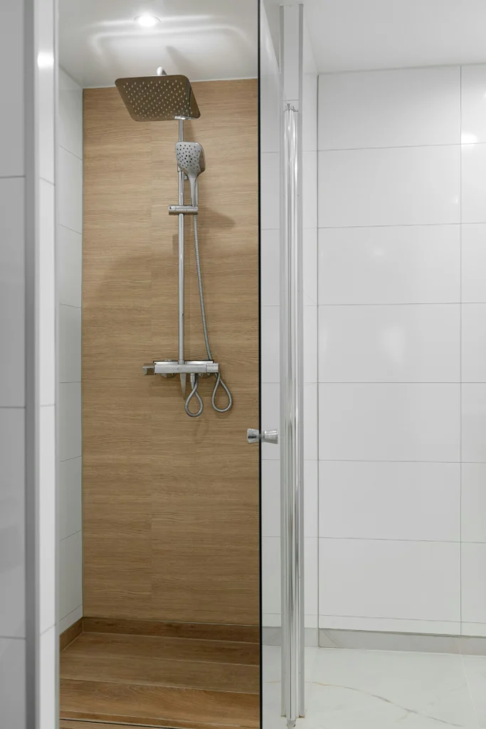 Bathroom with wood accent wall