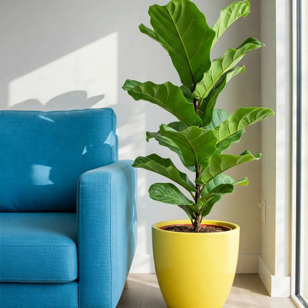 Plants in blue and yellow pots