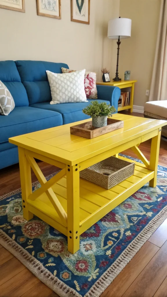 DIY painted blue and yellow furniture