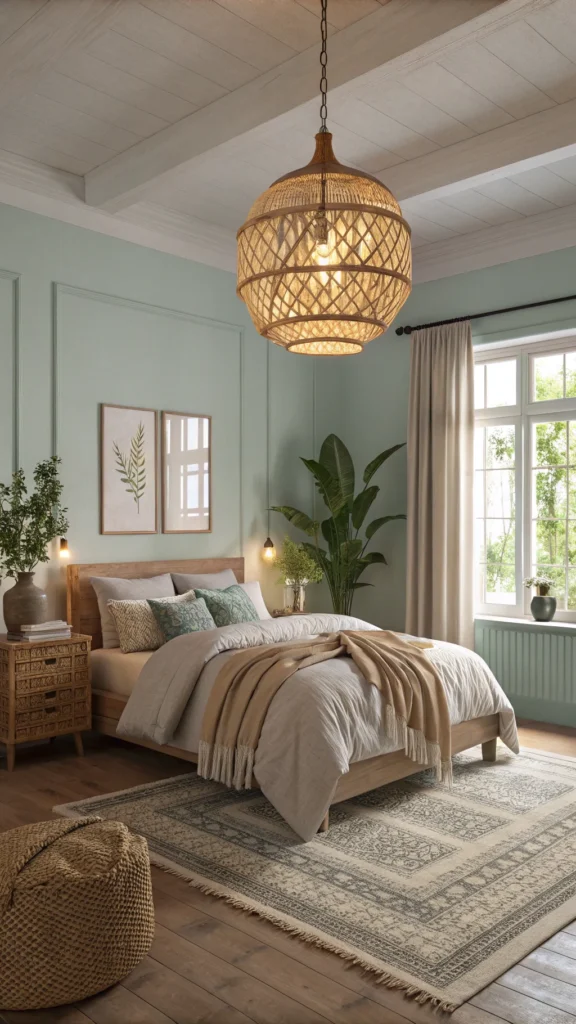 Woven pendant lamp with Asian influence