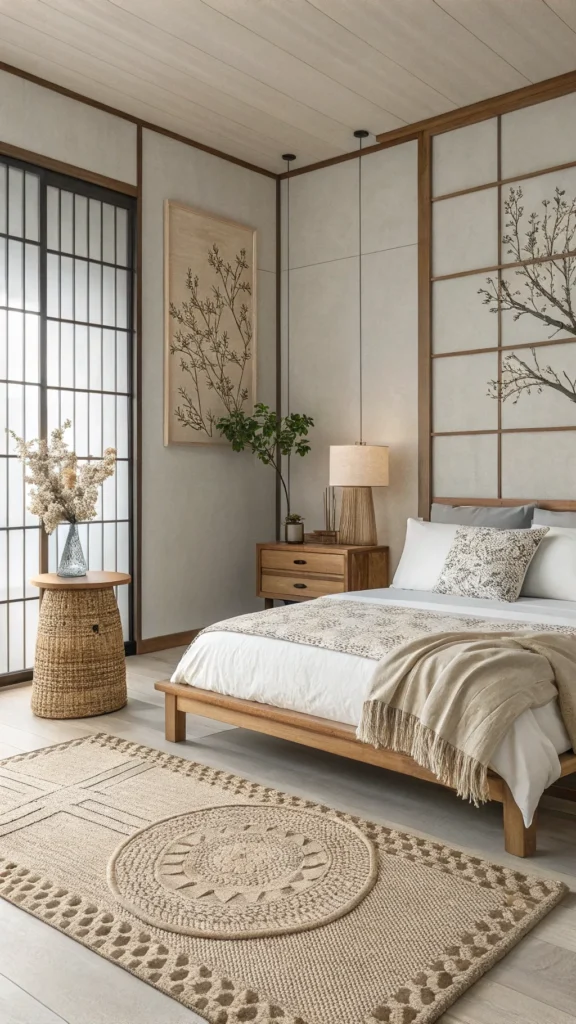 Minimalist furniture with boho accents