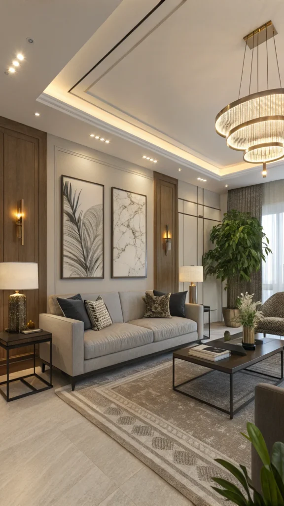 Layered lighting in living room