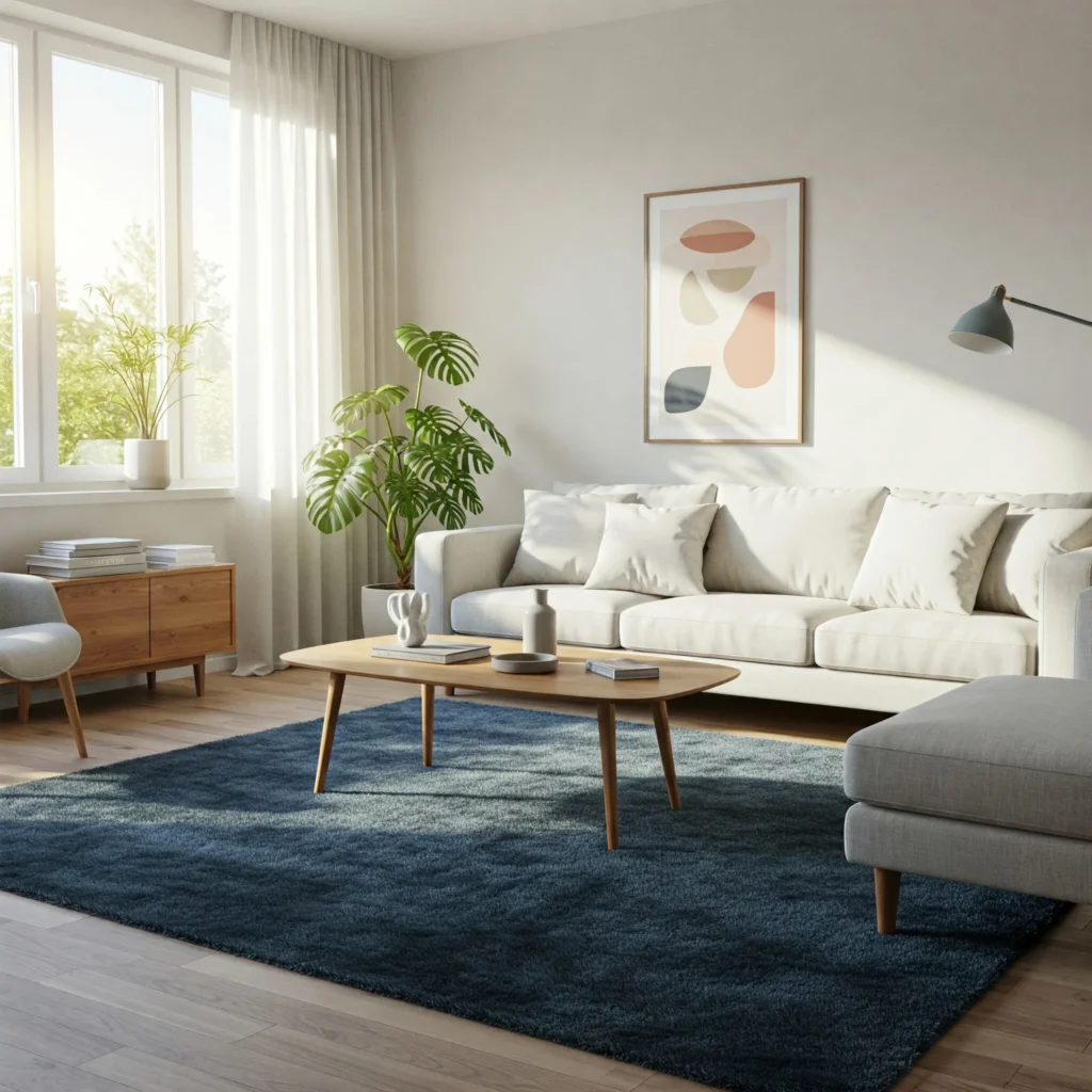 Area rug adding warmth to living room