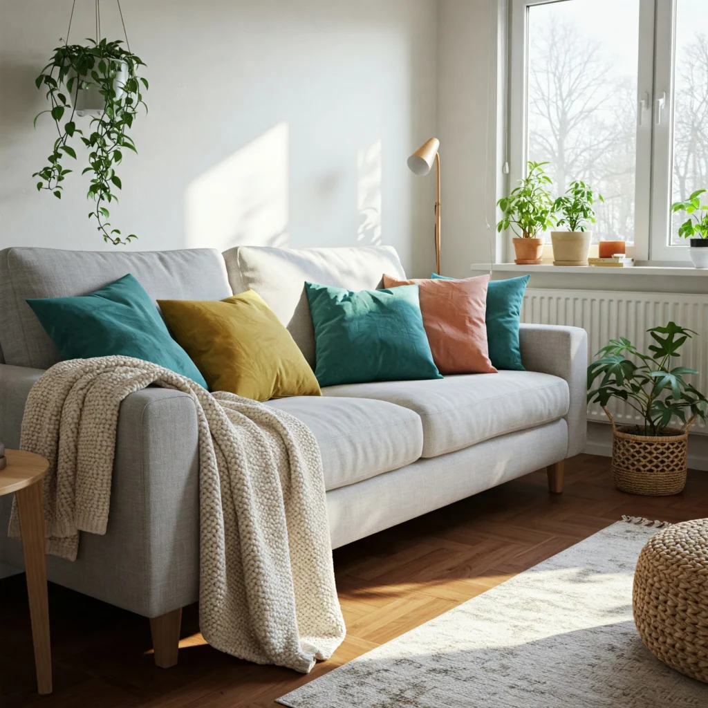 Layered textures with throws and pillows